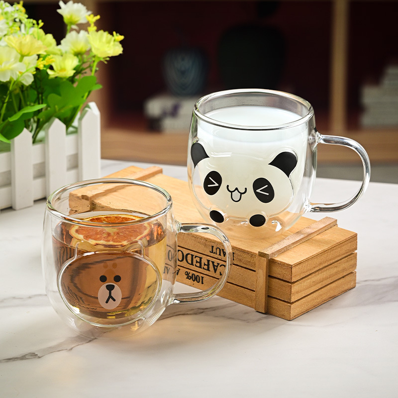 Animal party high-temperature resistant glass cup, ladies' household drinking cup, high appearance level, cute panda milk glass cup full figure