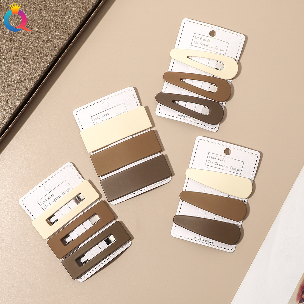 Qiyue frosted milk coffee color BB clip, side bangs clip, elegant and versatile hair accessory, Korean simple geometric hair clip full figure