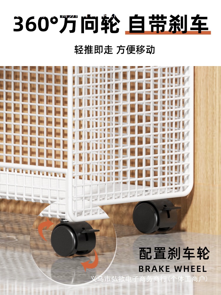 Under the desk, a small bookshelf beside the desk, a movable wheeled floor-standing office desk, a trolley for book storage, and a bookcase Specification drawing