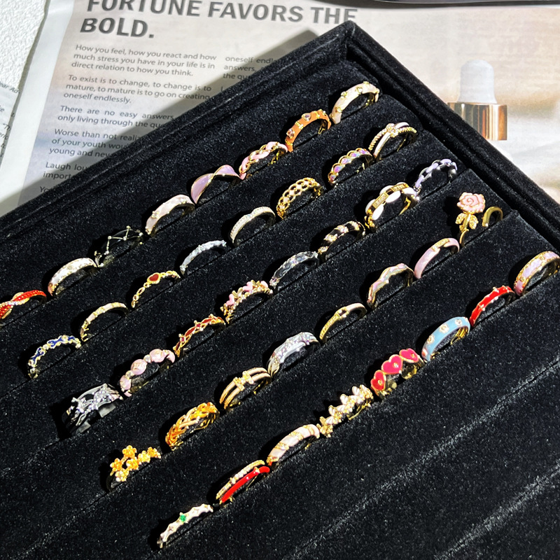 Sweet and cool, niche design sense enamel drop glaze, fashionable and individual open ring, retro, exquisite and versatile ring accessory for women details Picture