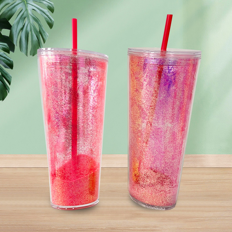 Wholesale personalized double-layer laser glitter straw cups, girls' plastic cups, drinking cups, students' water cups 710ml Application Scenario