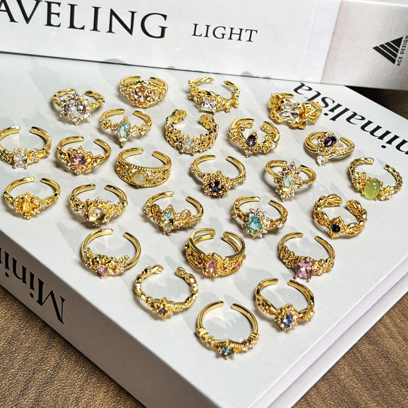 Cross-border wholesale geometric micro-inlaid personalized open ring, women's fashion retro cold style, niche design sense ring trend Specification drawing