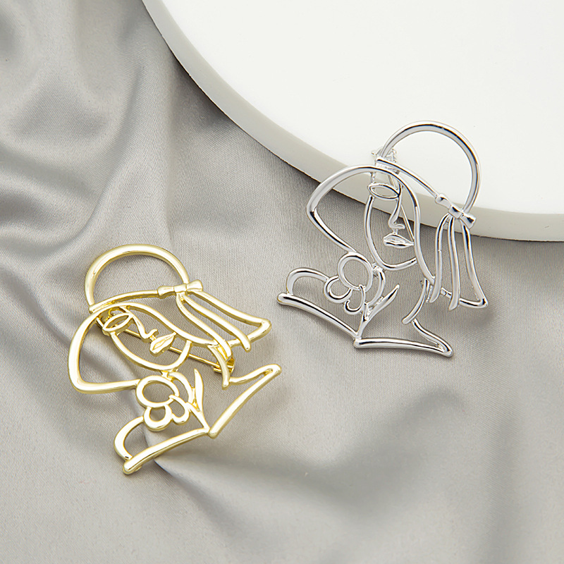Wholesale of European and American retro beauty head brooches, personalized and fashionable line face brooches, and clothing accessories details Picture