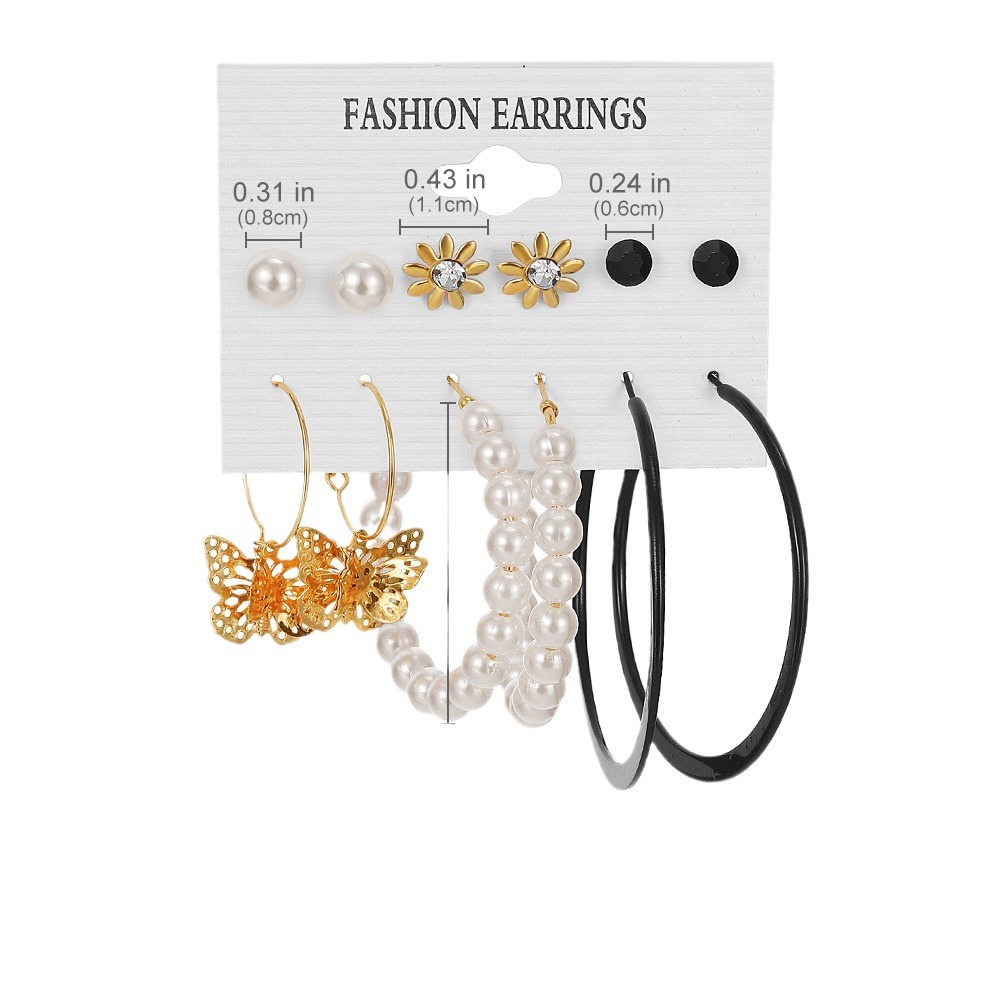 Wholesale of new, simple and retro pearl earrings from Europe and America, creative and simple 5-pair Earring set Item Picture