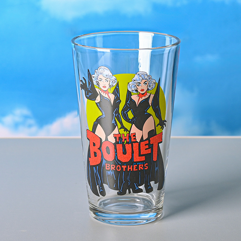 Cross-border American wide-mouthed pint cup, V-shaped glass cup, printed craft beer mug, 16oz large-capacity wide-mouthed water cup full figure