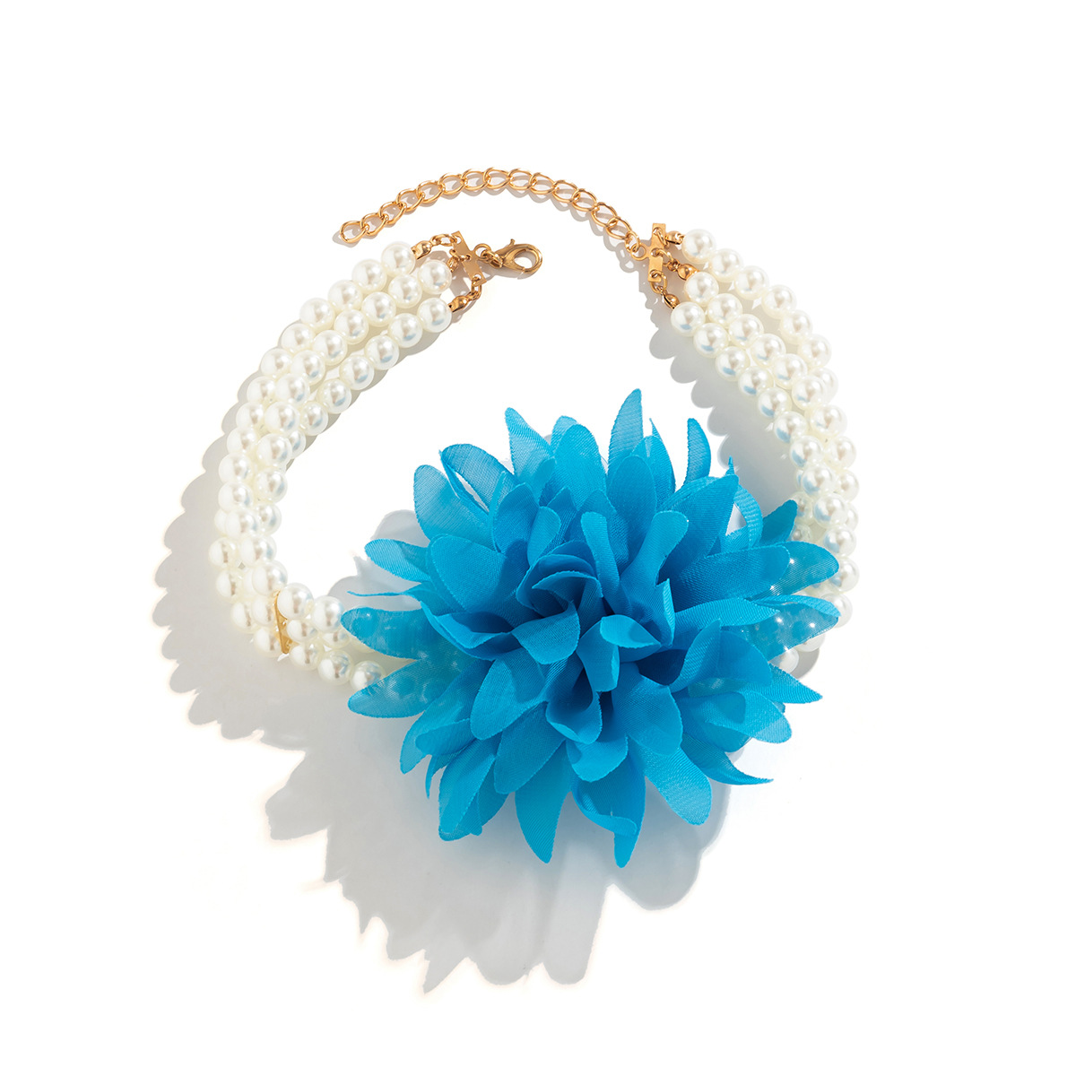 European and American cross-border jewelry chiffon handcrafted large flower collarbone chain necklace, imitation pearl retro flower beaded necklace Item Picture