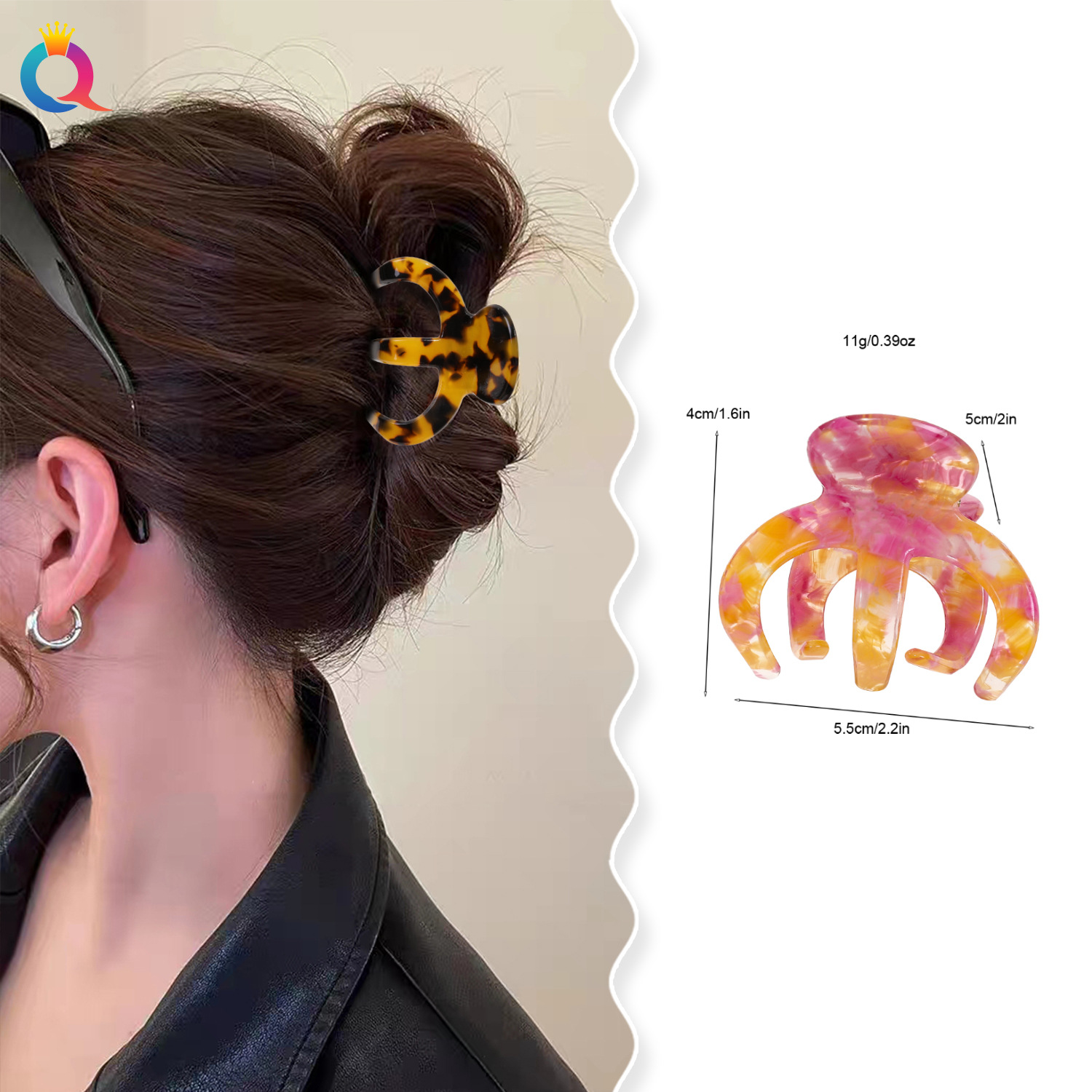 Qiyue Cross-border acetic Acid hair clips, small octopus grabbers, high-end ponytail amber shark clips, hair grabbers and hair accessories wholesale details Picture