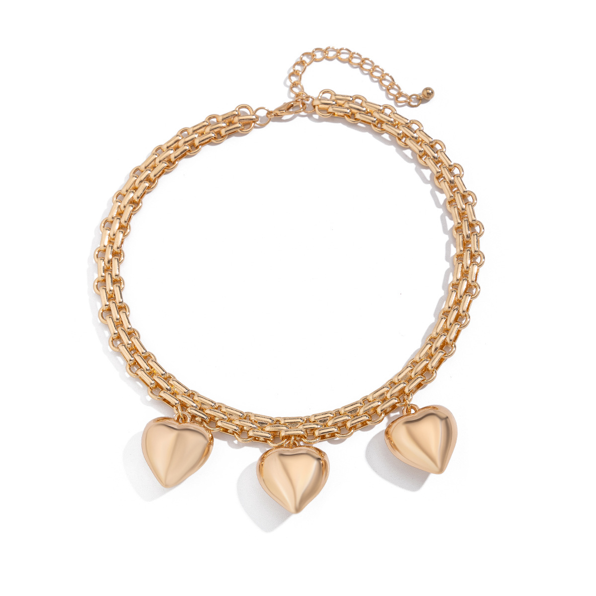 European and American cross-border jewelry, ins style, versatile hollowed-out heart-shaped necklace, five-pointed star alloy double-row collarbone chain Item Picture