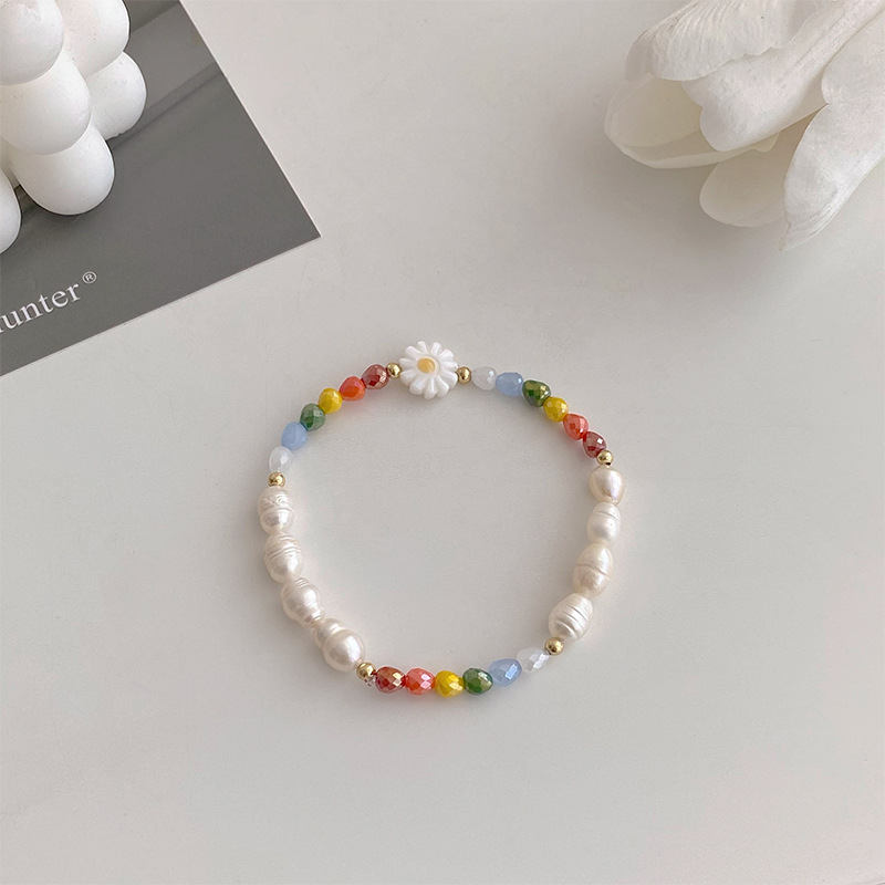 Dopamine colorful Daisy flower necklace Pearl Summer 2024 Light Luxury collarbone chain design Necklace bracelet Specification drawing