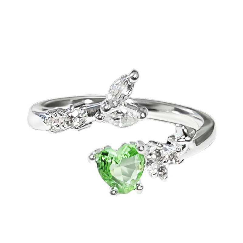 Light luxury Korean-style small cube sugar open ring, women's colored diamond butterfly heart zircon, niche cold style fashionable index finger ring Item Picture