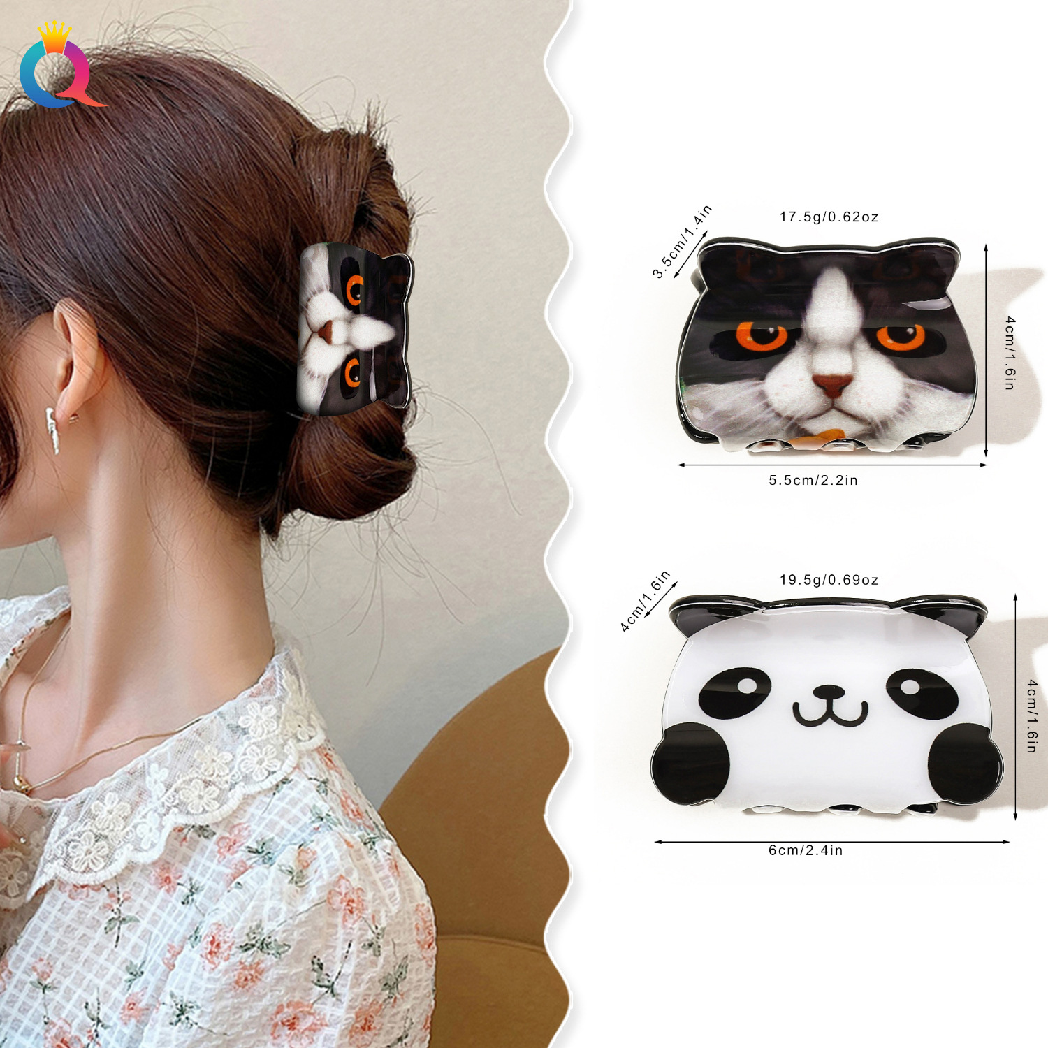 Qiyue Cross-border Animal hair clips, cute cat PVC scratch clips, shark clips, creative hair accessories, high-end women's headwear full figure