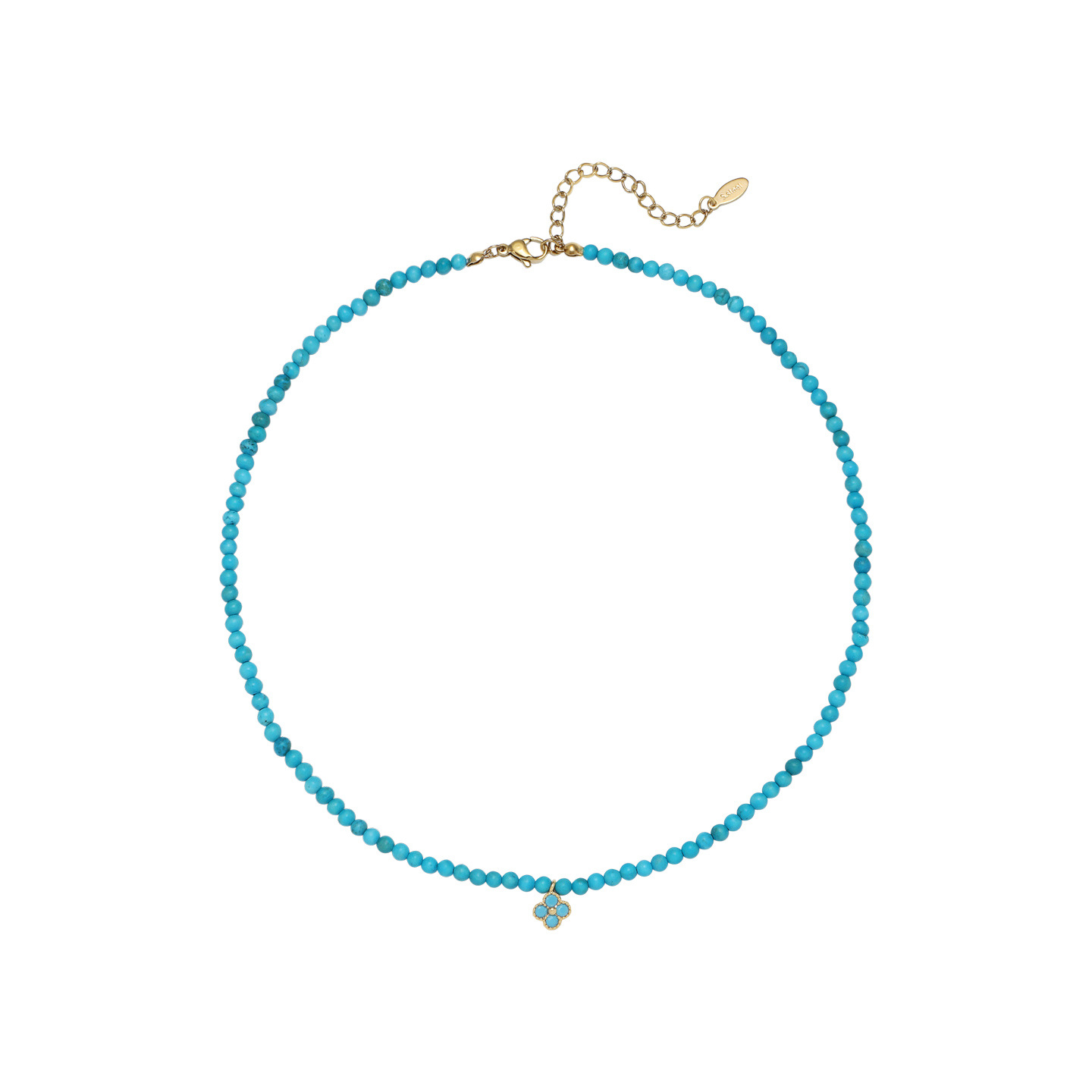 The 2025 summer new four-leaf clover Turquoise necklace is a light luxury, fashionable, versatile and high-end collarbone chain that makes the skin look fairer Item Picture