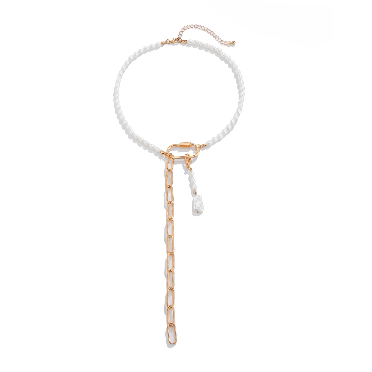 European and American cross-border jewelry, fashionable geometric pearl cross-chain necklace, simple and versatile alloy collarbone chain Item Picture