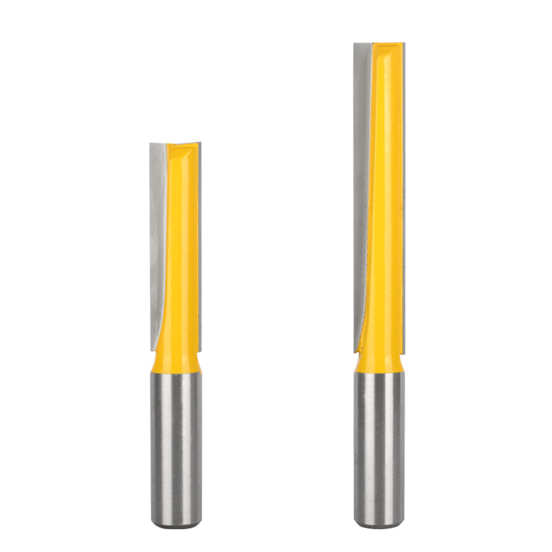 Yellow extended bottom cleaning knife 1/2 handle woodworking milling cutter with spiral door panel lock hole cleaning, bottom cleaning, slotting, hole opening and drilling details Picture