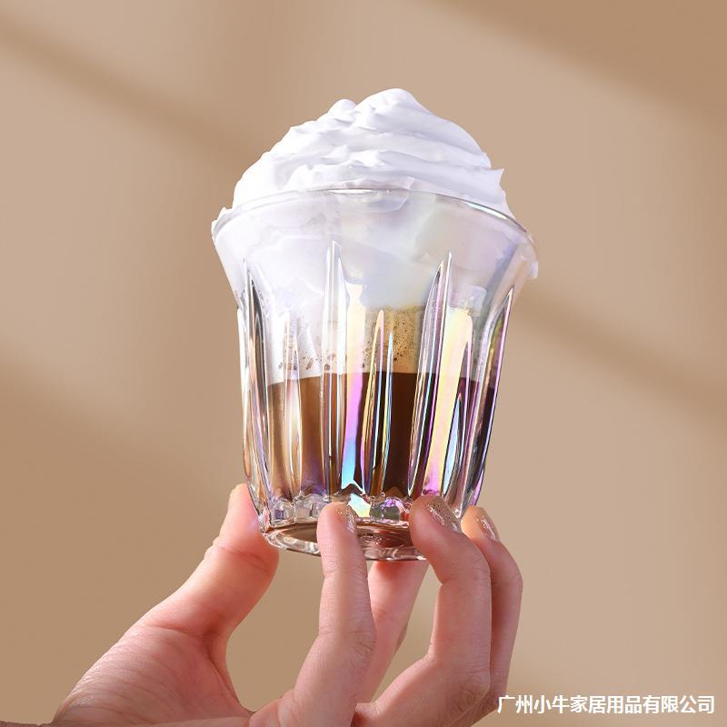 Ins-style glass cups, girlish juice drink coffee cups, vertical tempered glass latte cups, heat-resistant and shock-resistant Specification drawing