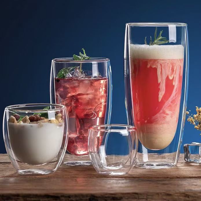 Daily Special Sale household double-layer simple glass cup, high borosilicate transparent milk juice drink cup, heat-resistant coffee cup full figure
