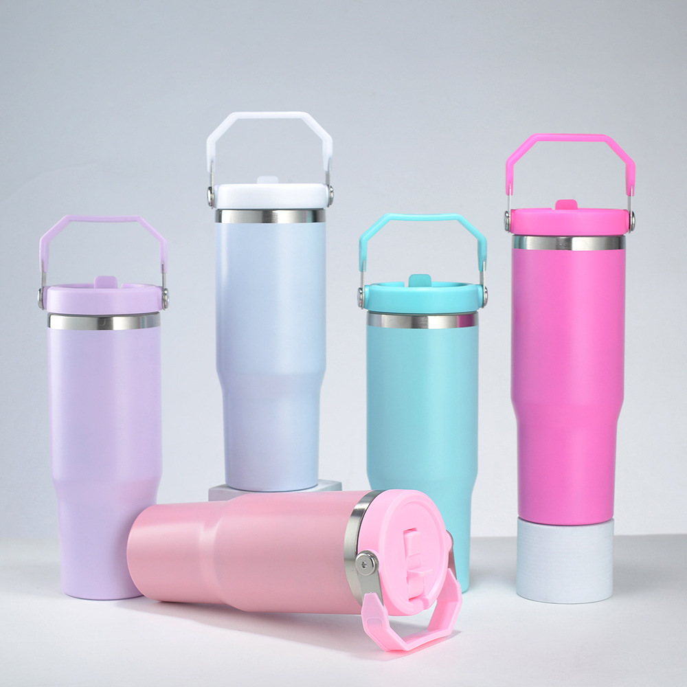 Wholesale of cross-border 30OZ thermal sublimation insulated cups, hand-held car cups, stainless steel straw cups, cold preservation ice cups details Picture