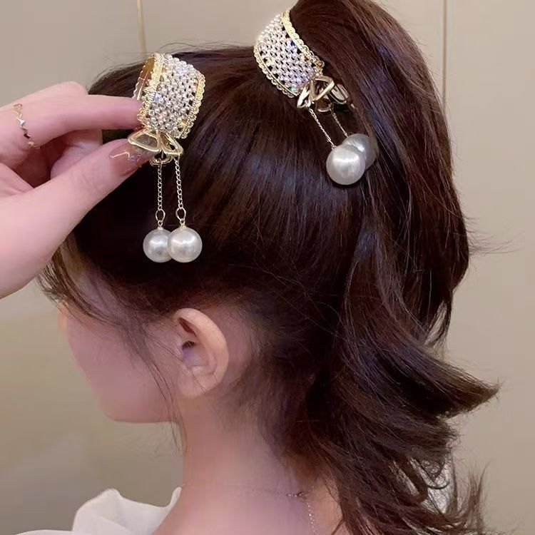 Elegant high ponytail claw clip, a must-have for fixing, tassel headwear, pearl pendant, hairpin, anti-collapse grab clip, hair clip for women full figure
