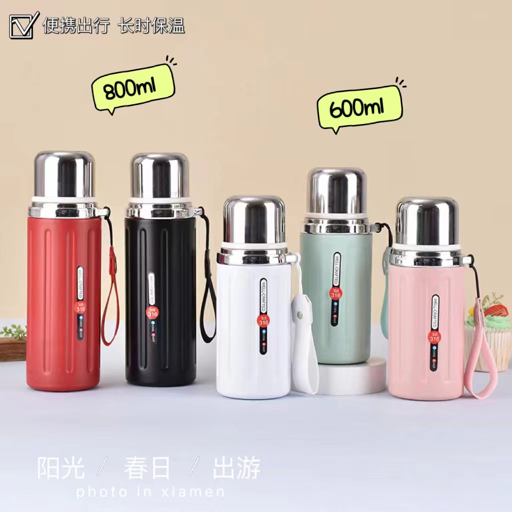 New household insulated cup for women, 316 stainless steel portable double drinking cup, simple handle, large capacity sports cup details Picture
