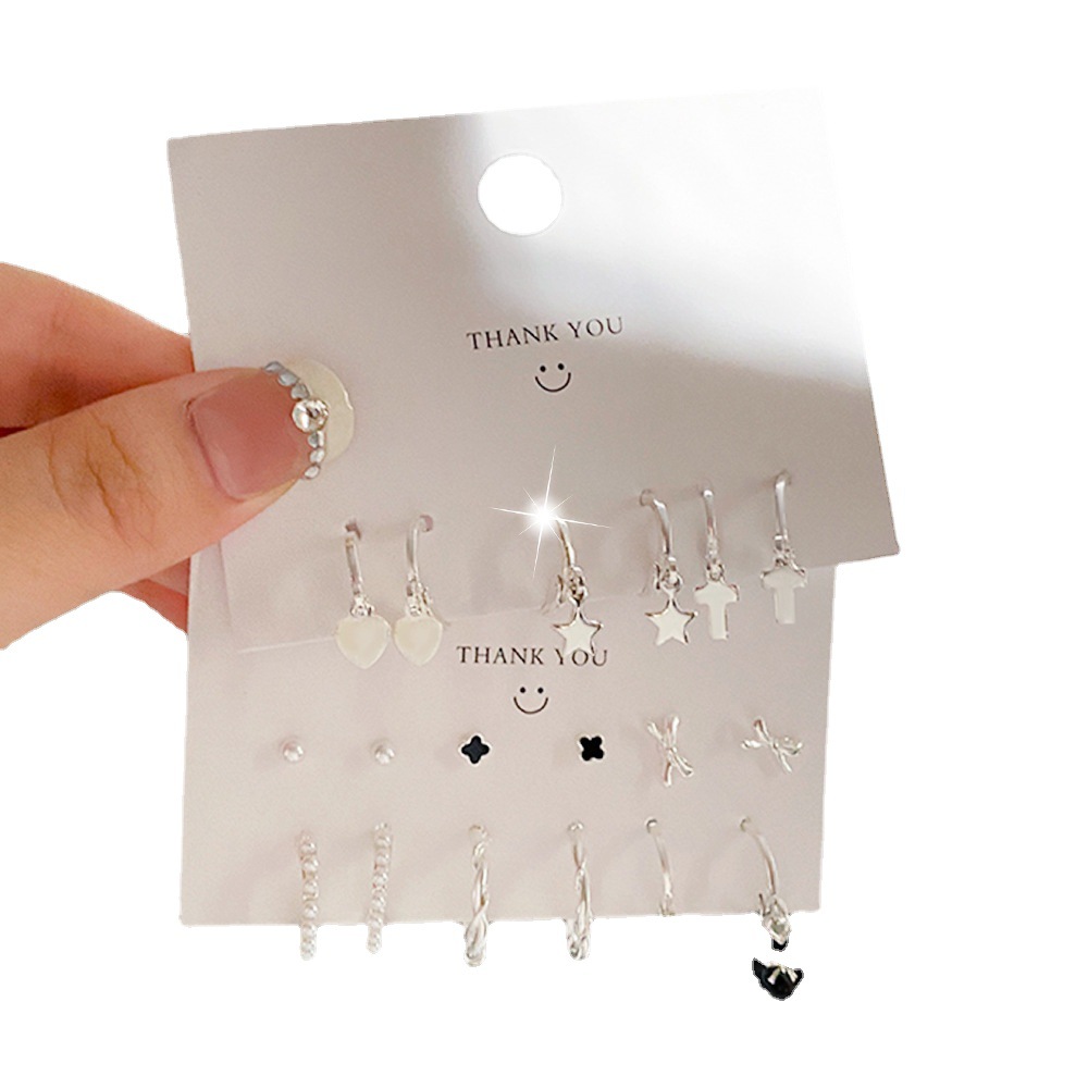 European and American cross-border best-selling fashion trend oil-dripping heart-shaped butterfly imitation pearl earring set for women earrings Item Picture