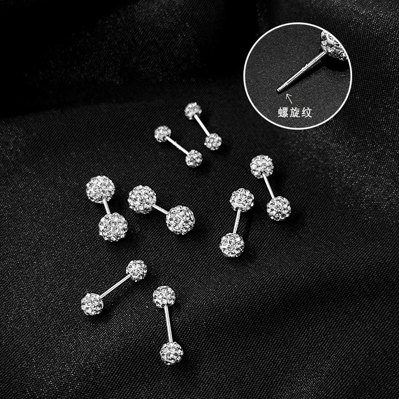 Silver needle simple commuting small spiral ear bone stud, daily exquisite dumbbell diamond-encrusted ear stud, niche earrings for women full figure