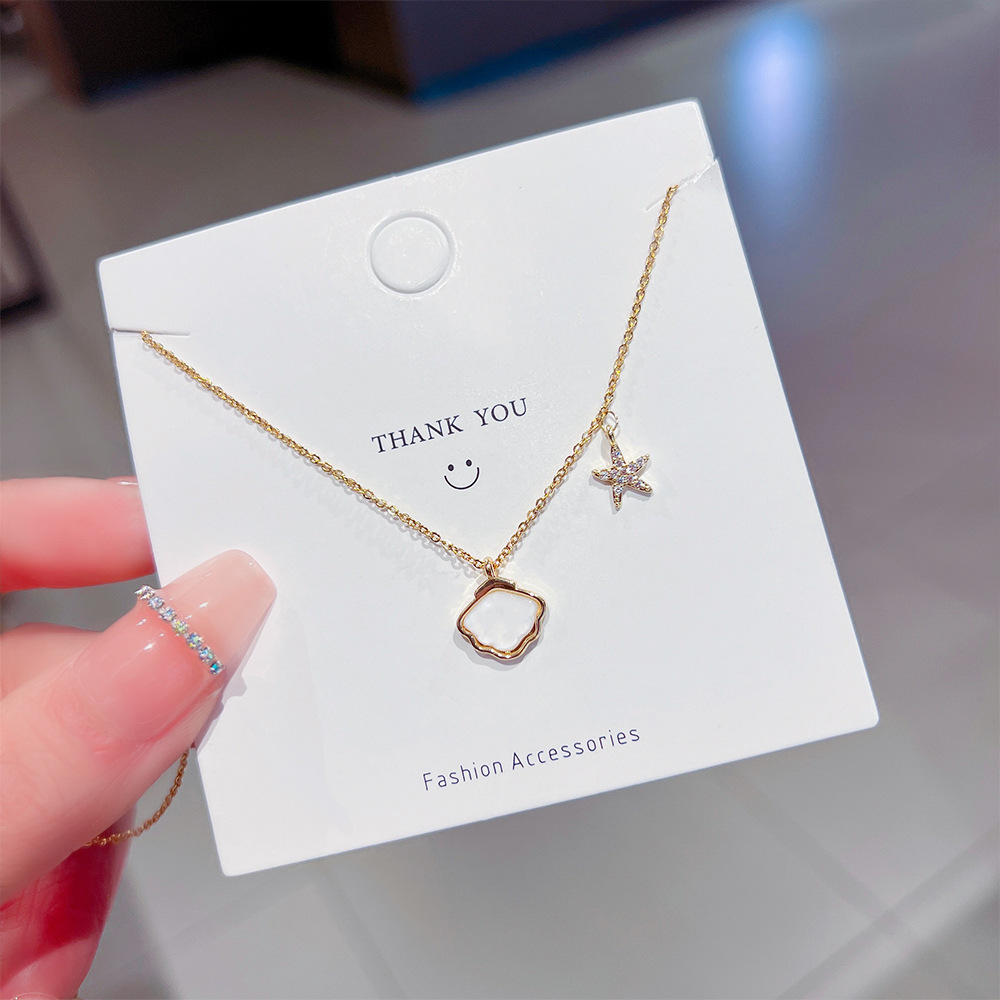 Korean sweet lady shell starfish pendant, versatile collarbone chain, ins cold style, niche design, fairy necklace details Picture