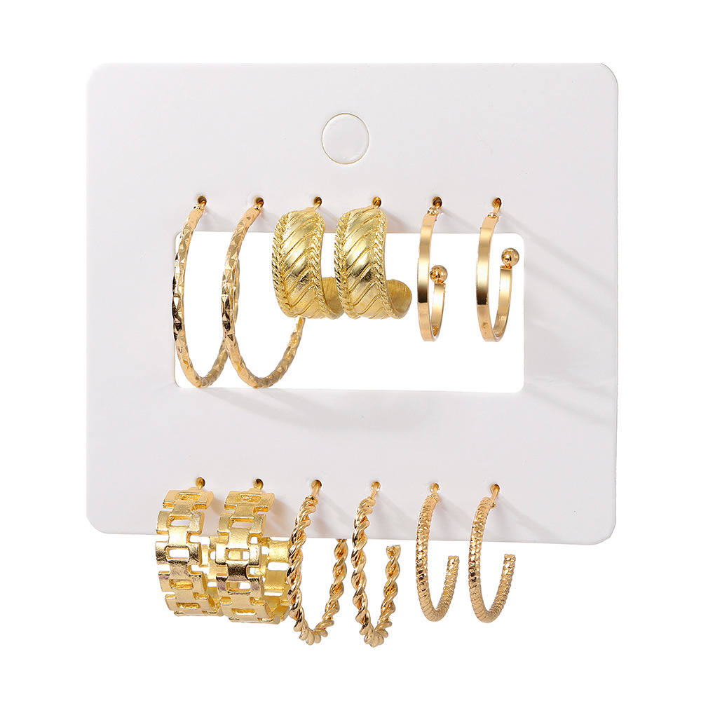 Wholesale of new light luxury cross-border accessories from Europe and America, including ins card-mounted earrings, creative gold watch chain-style 6-piece earrings Item Picture