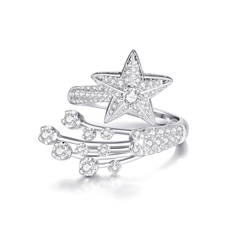 Niche design: Starry Sky Full Diamond Zircon ring stud set, Hot girl fashion Meteor Light Luxury Trendy ring Item Picture