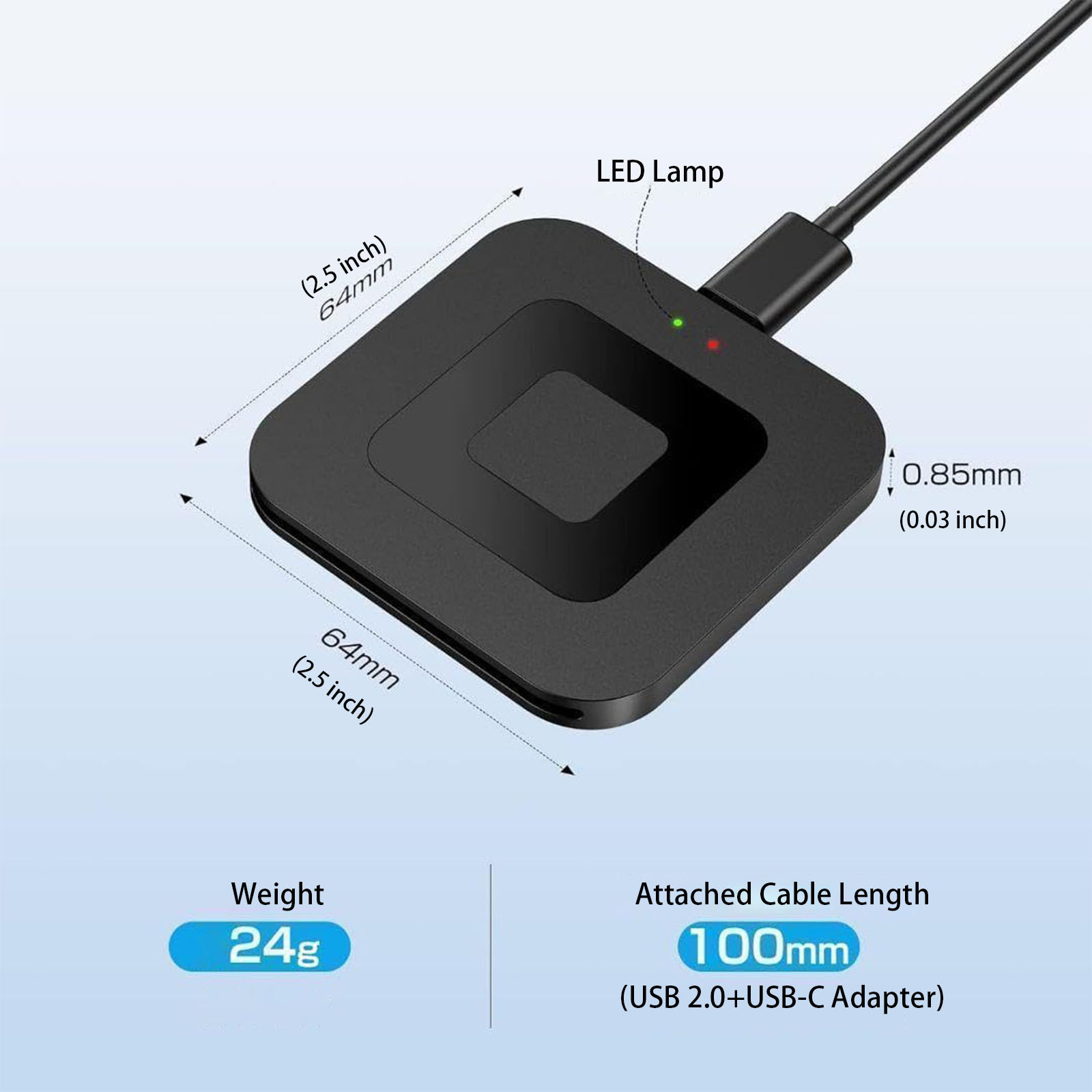 Cross-border usb2.0 Square smart Card Reader ATMCAC DNI IC Bank Card Tax Filing Smart Card Reader Specification drawing