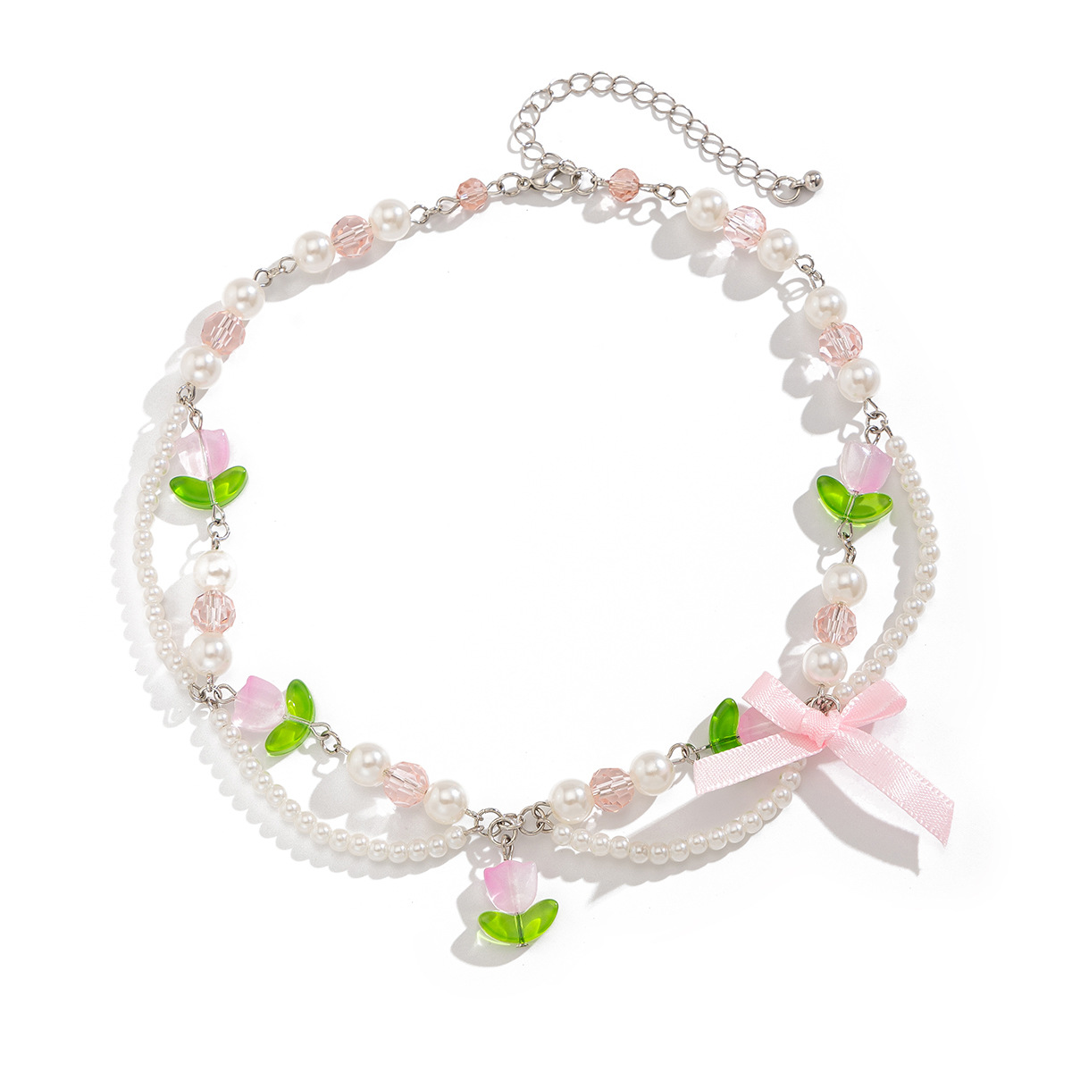 European and American cross-border jewelry sweet acrylic strawberry pendant Necklace country-style pearl string Necklace Item Picture