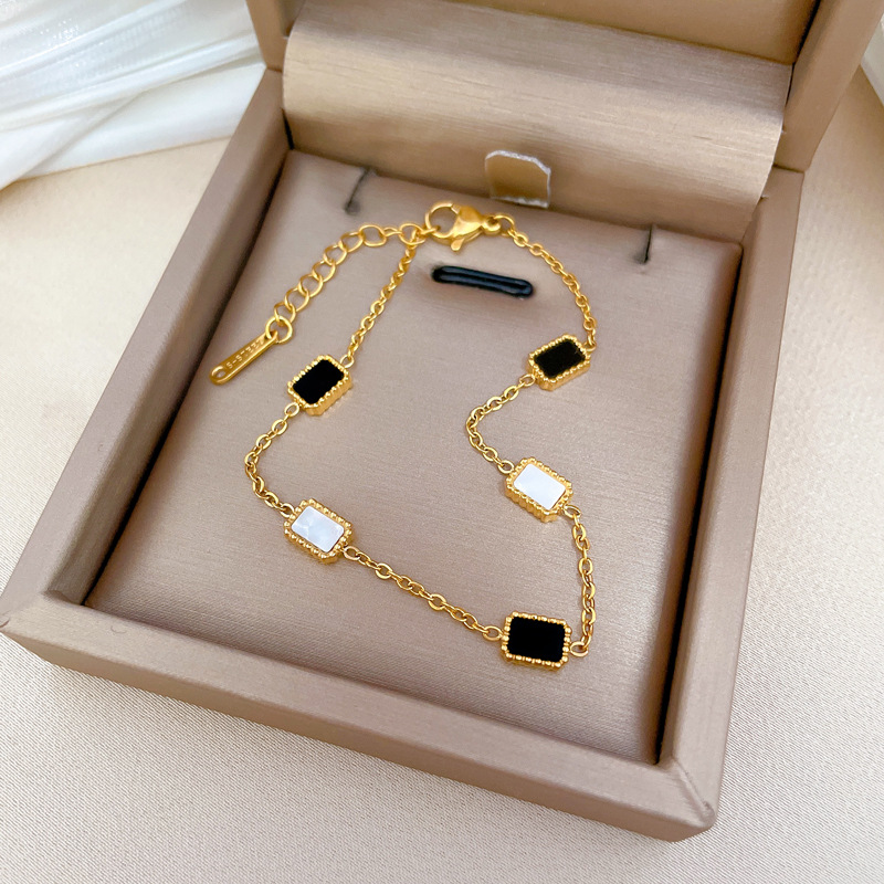 【 All-titanium Steel 】 Dongdaemun's unique and elegant forest-themed black and white square bracelet, a retro gift for female Internet celebrities and best friends details Picture