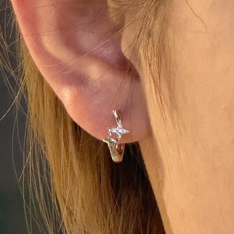 Four-pointed star diamond-encrusted ear rings s925 silver needle 2025 new niche design earrings Layered ear buckle earrings for women full figure