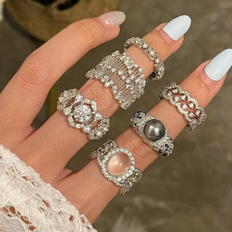 French light luxury micro-set zircon ring for women, 925 sterling silver, a niche high-end feel, plain ring, open ring trend full figure