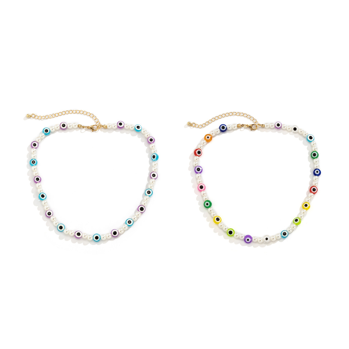 European and American cross-border jewelry mixed and matched beaded acrylic eye cool single-layer necklace, pastoral imitation pearl contrasting color necklace Item Picture