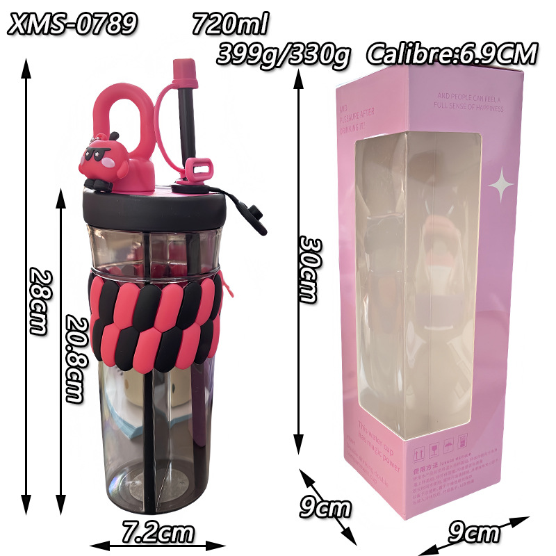 Wholesale new creative girls' high appearance level straw water cups, double-drinking double-compartment cups, cartoon student cute plastic cups Application Scenario