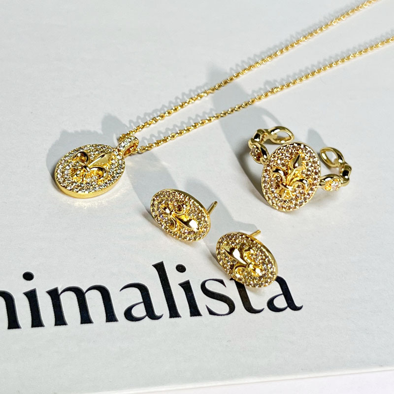 vintage French retro sparkling oval diamond Iris ring stud necklace, high appearance level and elegant set full figure