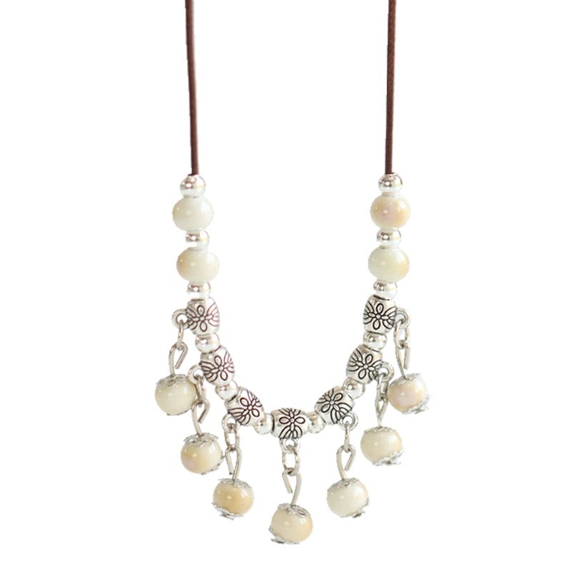 New Chinese-style fresh and light long round bead tassel necklace, retro ethnic style, light luxury, fashionable and elegant sweater chain for women Item Picture