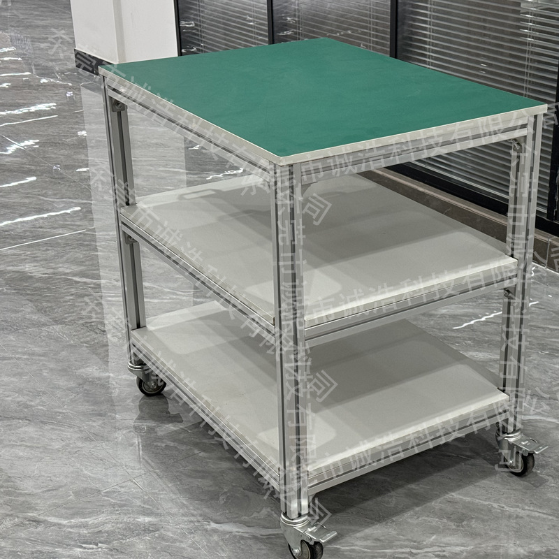 Aluminum alloy workbench workshop, aluminum profile mobile tool cart table, multi-functional anti-static turnover pulley workbench details Picture