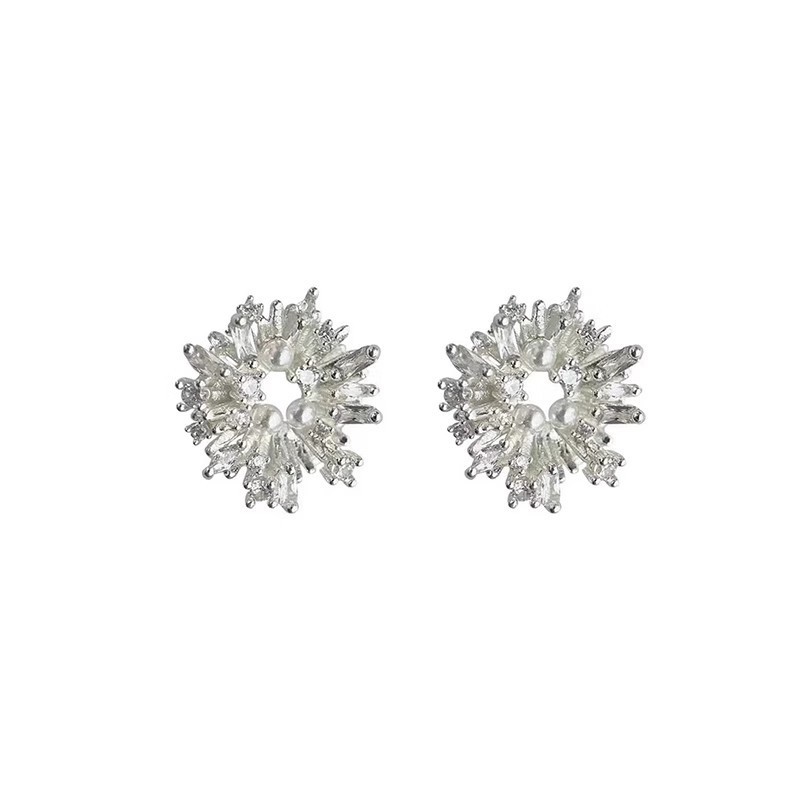 The dazzling zirconium firework pearl stud earrings are perfect for winter, featuring a light luxury and elegant style. The stud earrings are a unique and niche design for women Item Picture