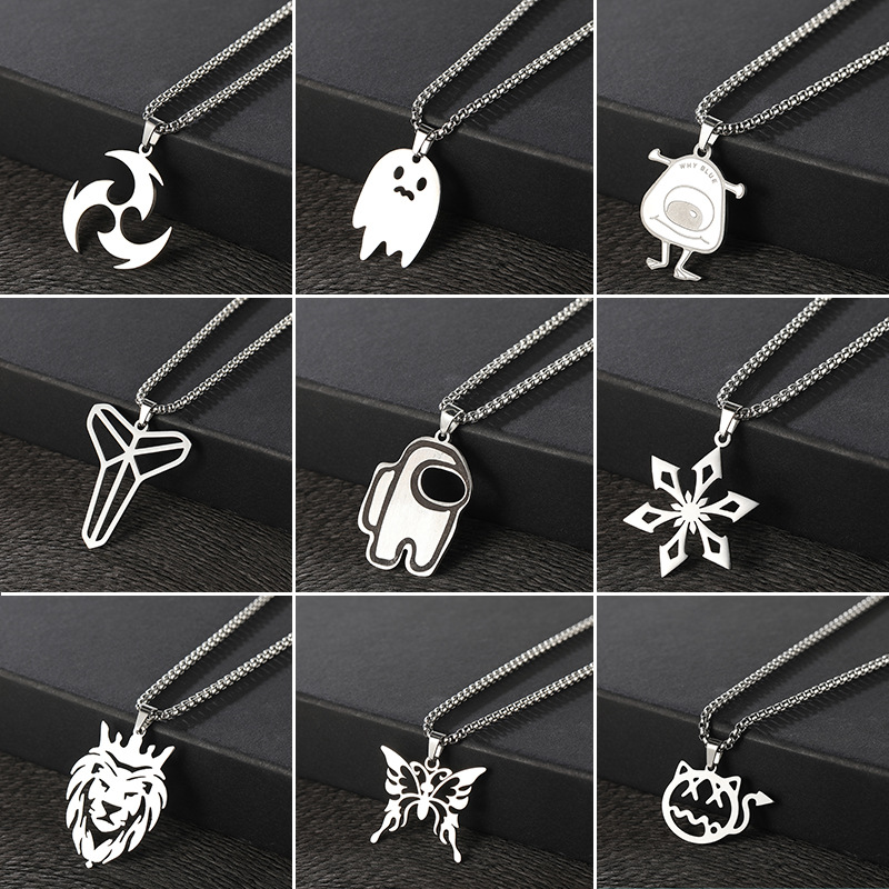 New 2D anime and game peripheral titanium steel pendant for men and women, cartoon hip-hop personality titanium steel necklace full figure