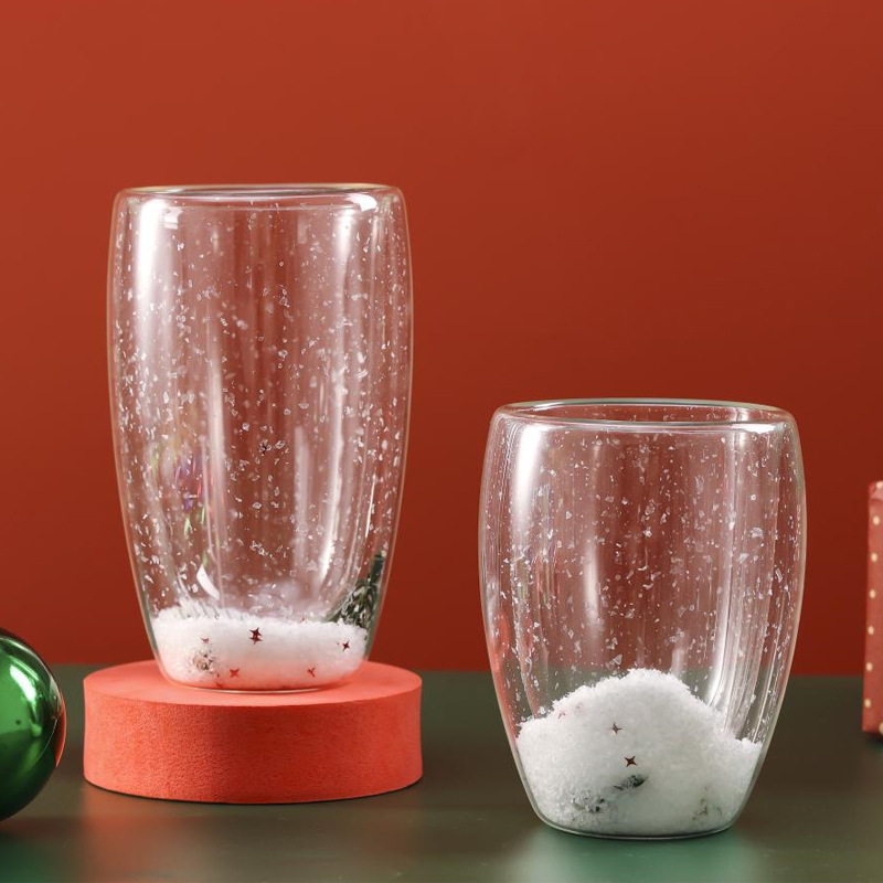 Popular Christmas cups, high borosilicate double-layer insulated creative and cute glass water cups, customized juice, milk and coffee cups Specification drawing