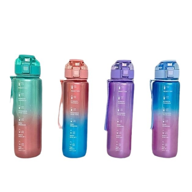 New high-gloss gradient color large-capacity plastic water cup with a drawstring straw, bouncy lid and drawstring, outdoor sports water bottle Item Picture