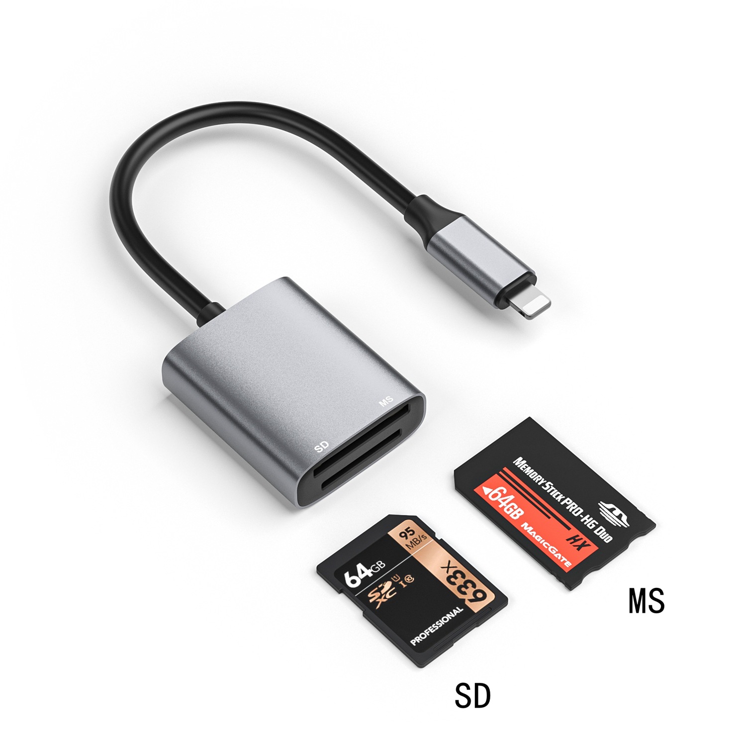 SD+MS 2-in-1 card reader type c for iPhone Lightning interface details Picture