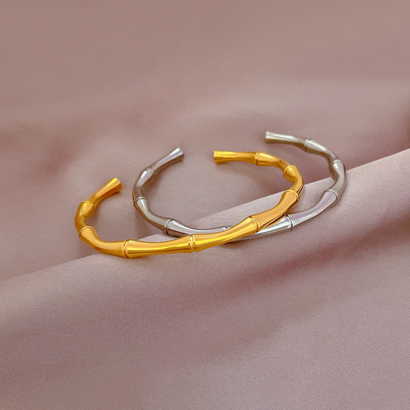 【 All-Titanium Steel 】 Bamboo joint Chinese style minimalist titanium steel bracelet, minimalist cross-border retro stainless steel jewelry Specification drawing