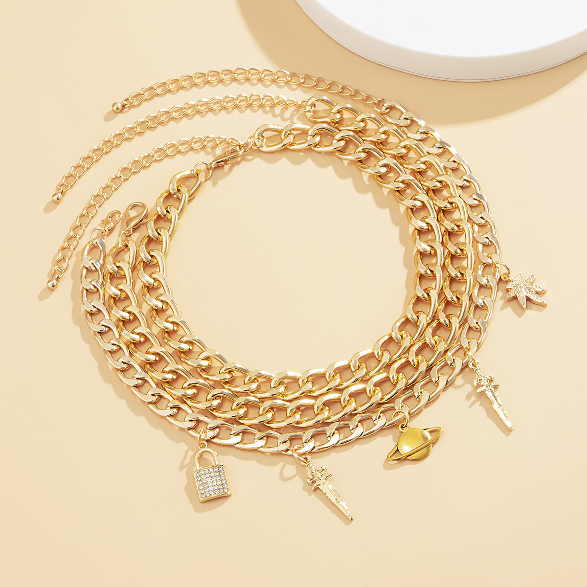 New European and American necklaces, cross-border tassel alloy multi-layer set necklaces, exaggerated street style sword pendant accessories for women full figure