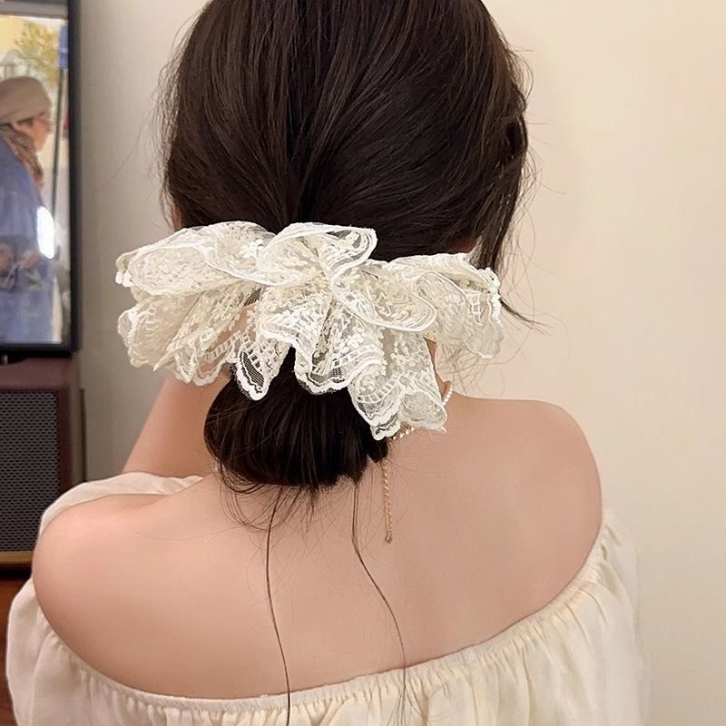 Korean-style lace hair bands for women, exuding a sense of sophistication and fashion. Floral skirt hem, large intestine hair bands, 2025 new style hair ties and hair accessories Specification drawing