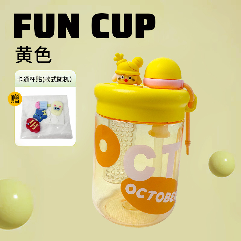 New summer children's water cups, large capacity, cute cups, student straw cups, cartoon double-spout plastic cups for both men and women Application Scenario