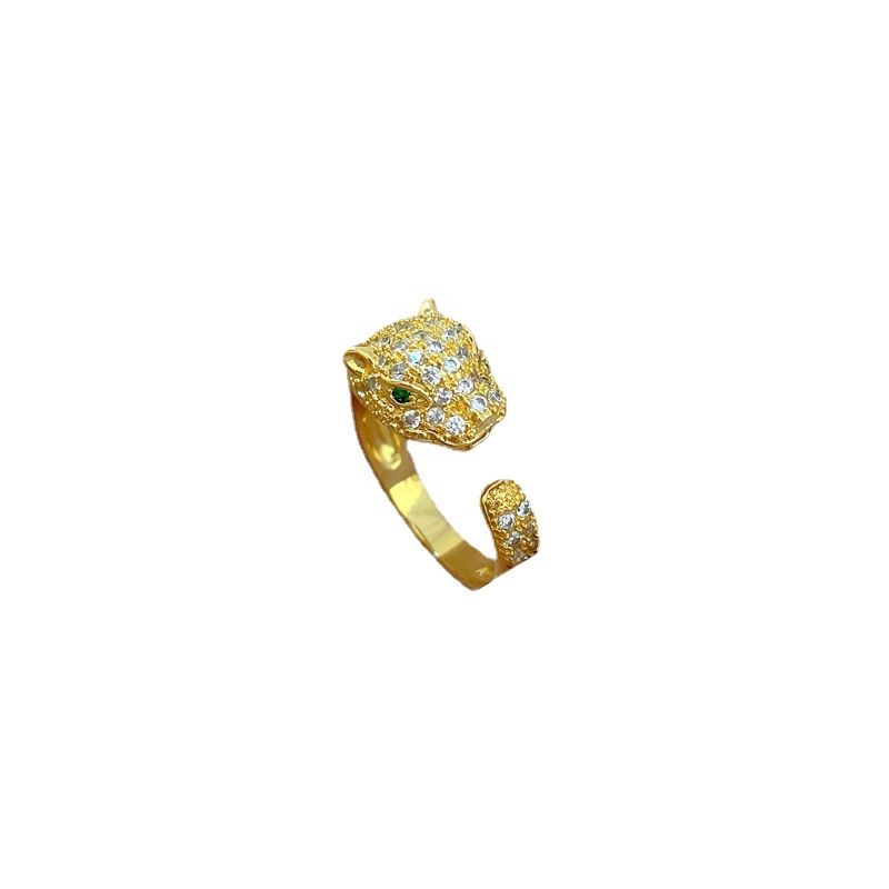 【 Real Gold 】 Heavy Industry leopard head Full diamond ring with adjustable opening, simple jewelry, Japanese-style ring couple rings Item Picture