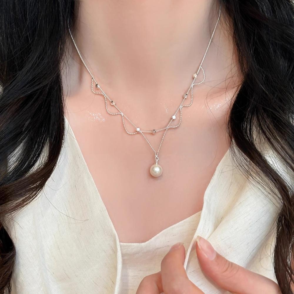 French lace pearl pendant necklace for women, with a light luxury and high-end feel. Collarbone chain, a versatile necklace with a cool summer vibe Specification drawing