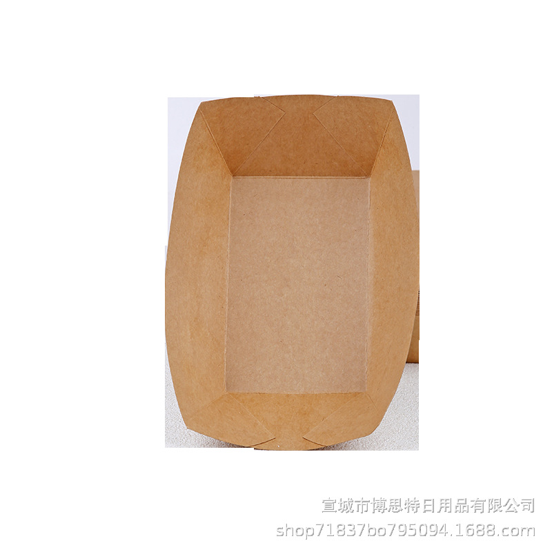 Factory direct sales and wholesale of disposable kraft paper boat boxes for fried chicken baking, kraft paper takeout, and various specifications of packaging boat boxes Item Picture